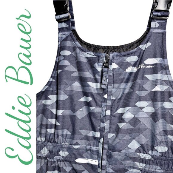 EDDIE BAUER POWDER SEARCH SKI BIB GRAY GEOMETRIC WINTER INSULATED, YOUTH MEDIUM - Picture 5 of 16